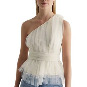 Express Women's One Shoulder Tulle Top Size Medium White Cream Balletcore Peplum